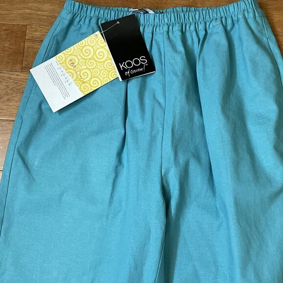 KOOS OF COURSE Pull On Capris Women's Small Turquoise Linen Blend Beachy NWT - Picture 2 of 15
